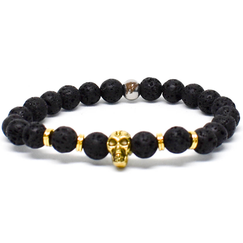 Pirate bracelet black lava beads skull